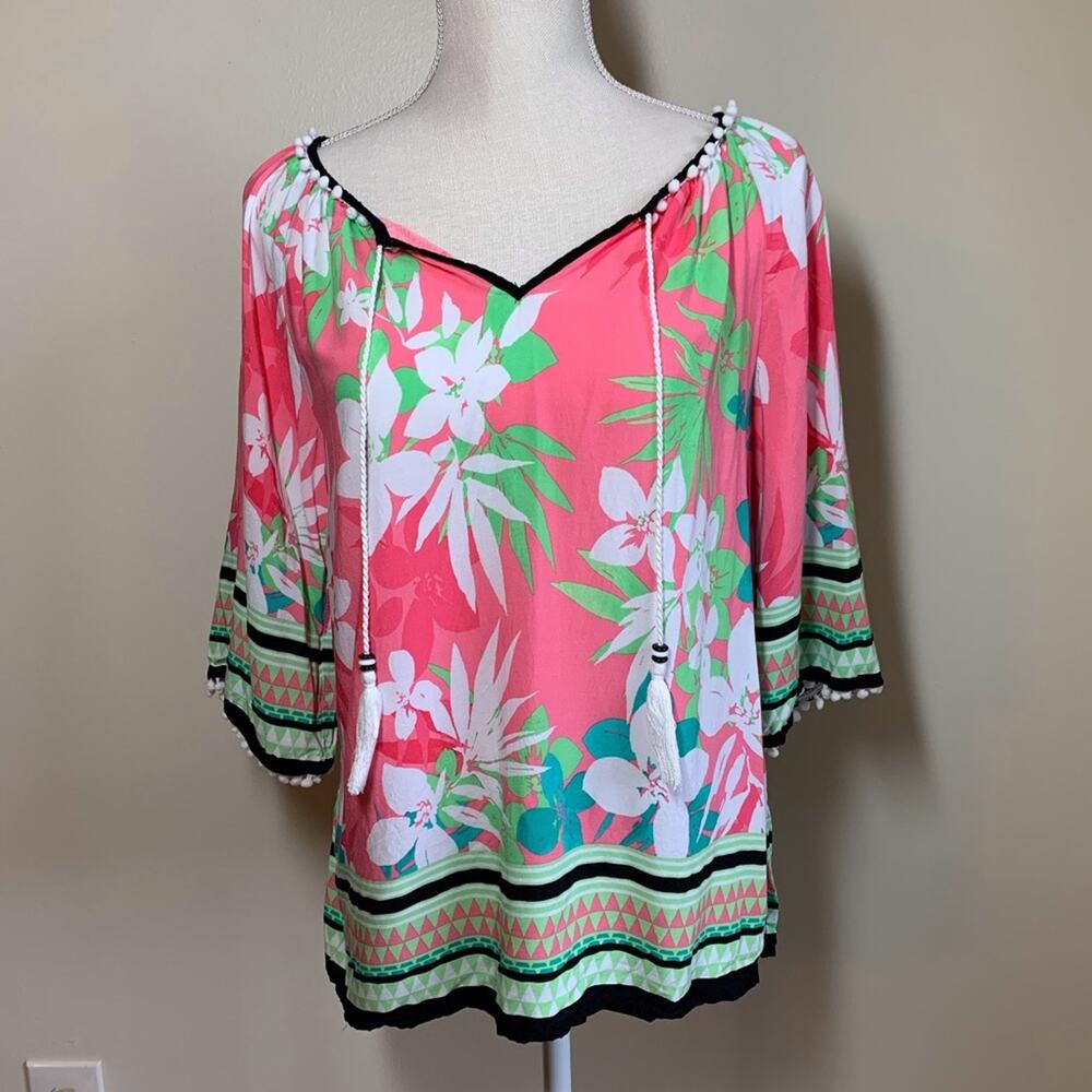 Ruby Rd Pink And Green Tunic Top Size Psmall - image 1